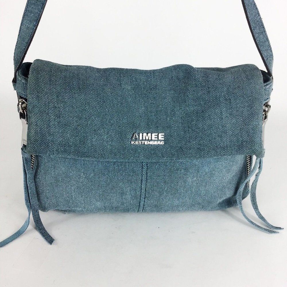 Aimee Kestenberg Bali Blue Leather Denim Shoulder Crossbody Flap Hobo Bag